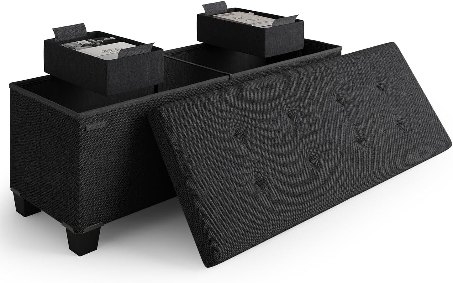 Storage Ottoman Bench with Bins for Bedroom and Living Room