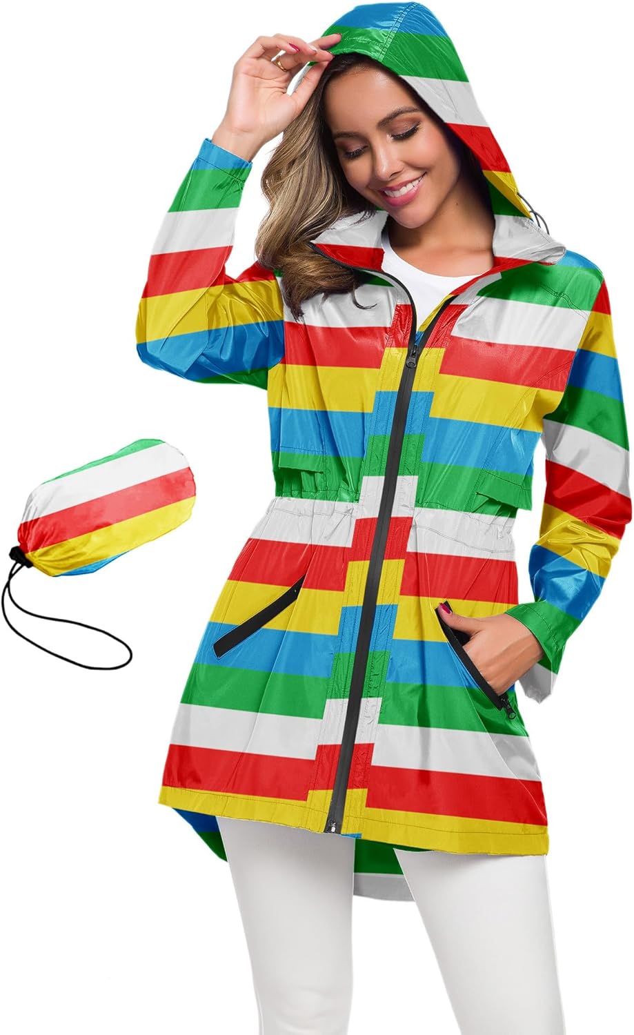 Avoogue Women's Long Raincoat Lightweight Waterproof Windbreaker
