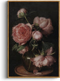 Framed Peonies Canvas Wall Art 24x36 - Vintage Floral Elegance