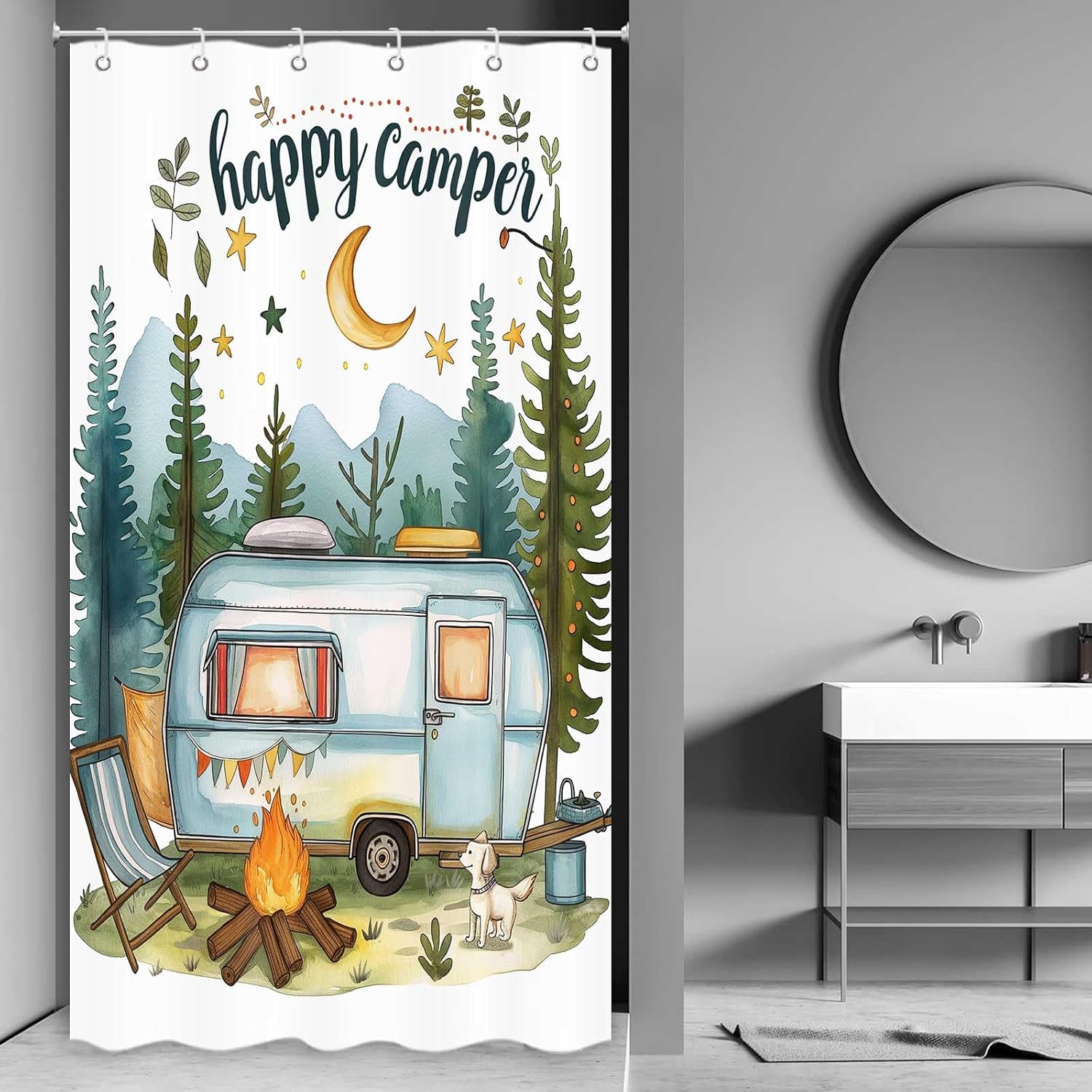 Rustic RV Shower Curtain Set - Adventure-Themed Bathroom Accessories