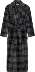 Long Mens Robe Full Length Big and Tall Gray Plaid - Thick Plush