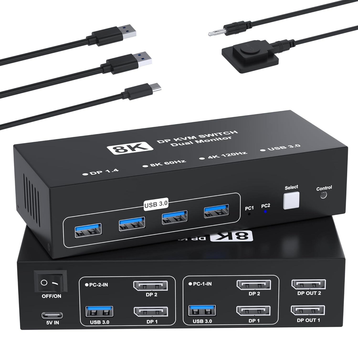 8K@60Hz Displayport KVM Switch for Dual Monitors and PCs