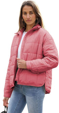 Quilted Puffer Jacket for Women Lightweight Nylon Short Zip Up
