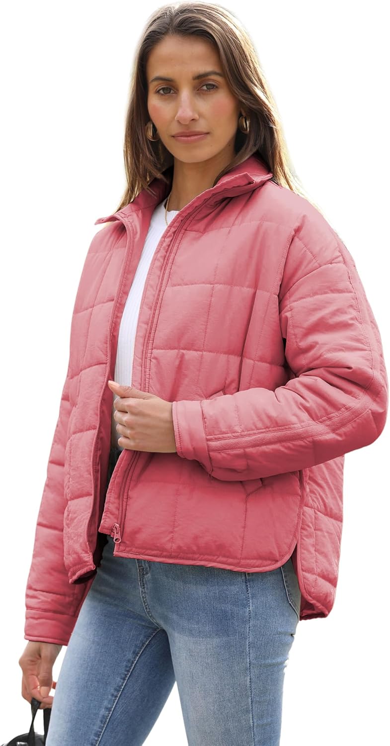 Lightweight Quilted Puffer Jacket for Women with Pockets