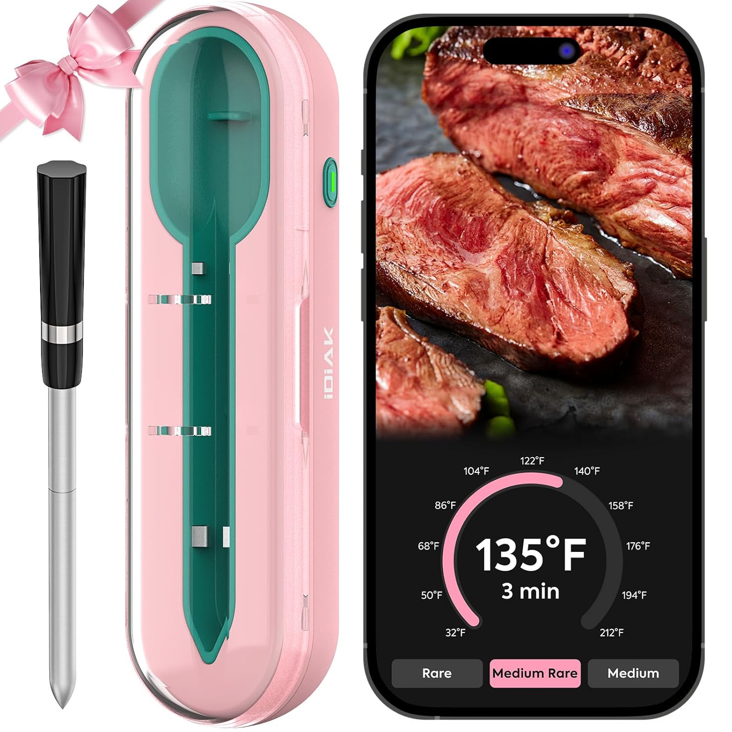 Wireless Meat Thermometer for Grilling and Smoking - Pink