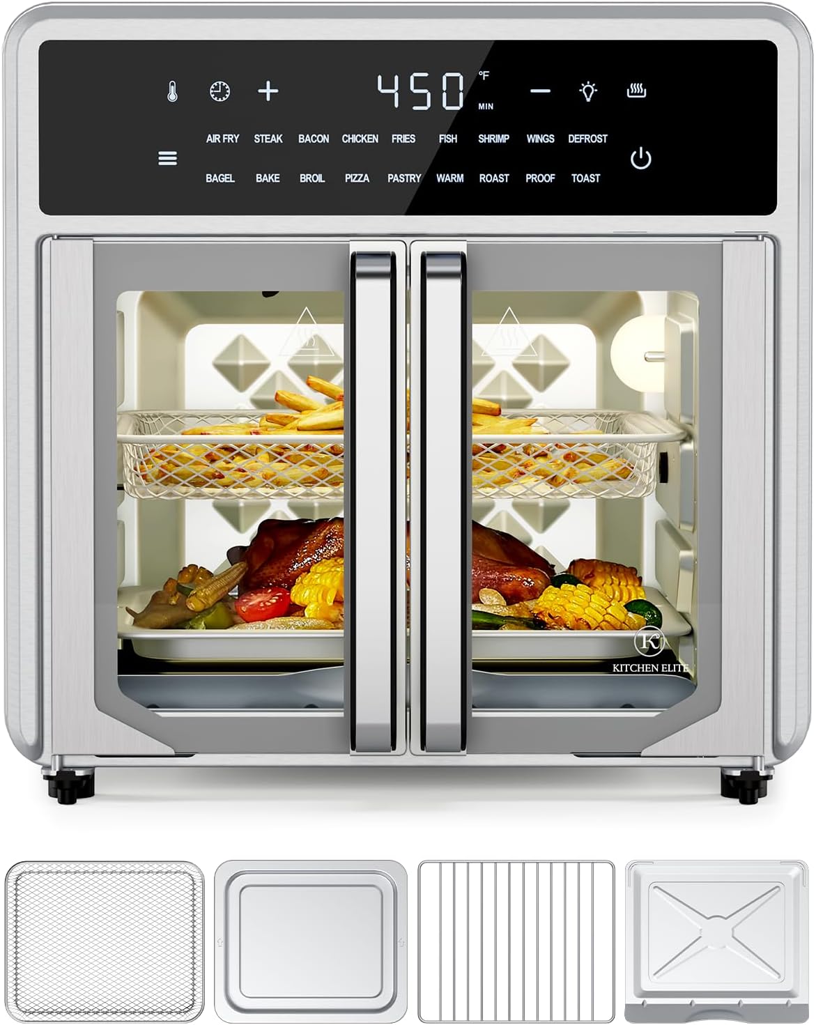 Kitchen Elite Air Fryer Oven: 18 Presets, Spacious 15.8 Qt, Stainless Steel