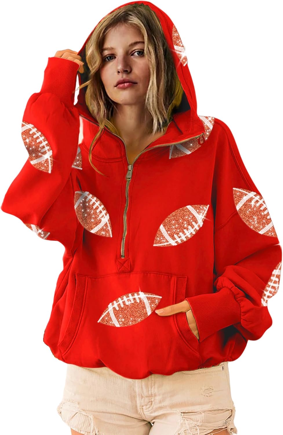 SeekMe Womens Game Day Sweatshirts with Sequin Hoodies Style