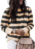 Crewneck Striped Color Block Sweater for Women - Cozy Knit Pullover