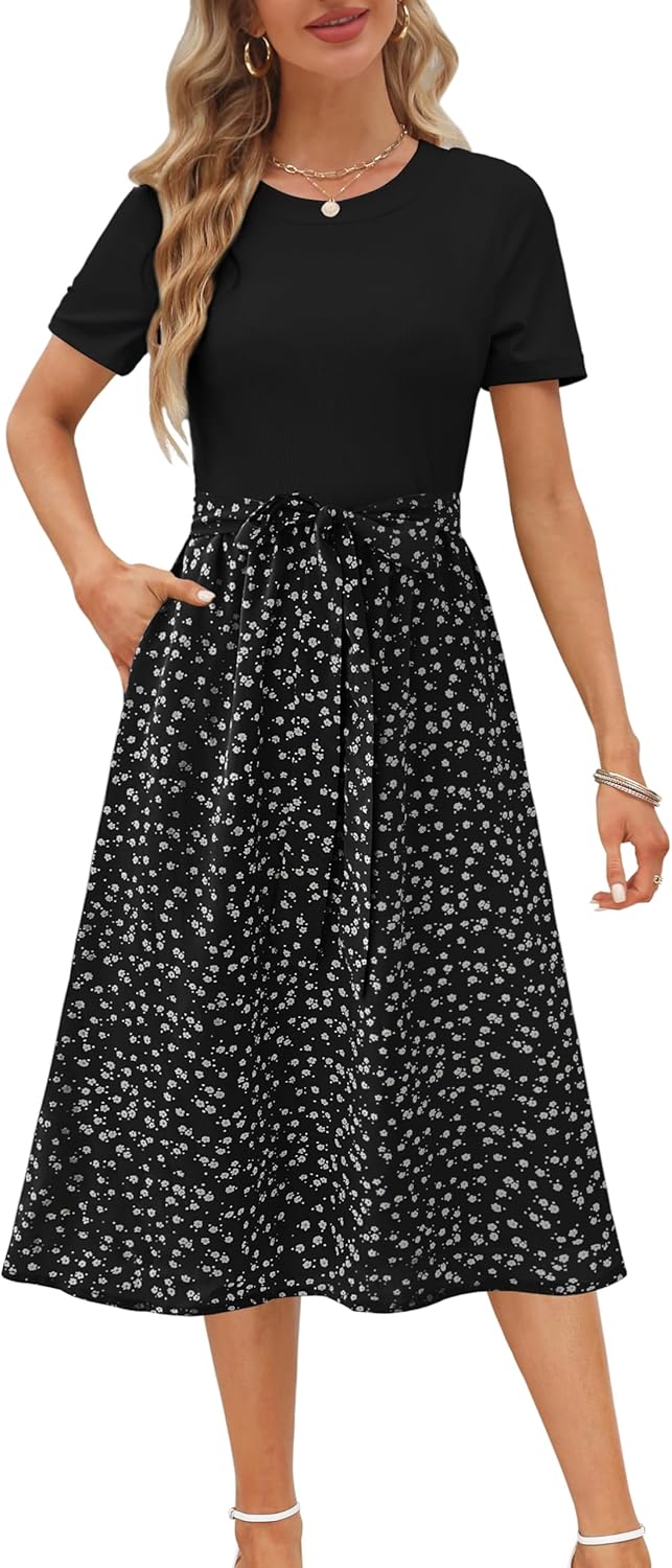Zattcas Women Summer Dress Short Sleeve Modest Midi Outfit