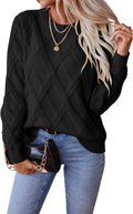 SHEWIN Womens Cable Knit Crewneck Sweater - Lightweight Fall Staple as