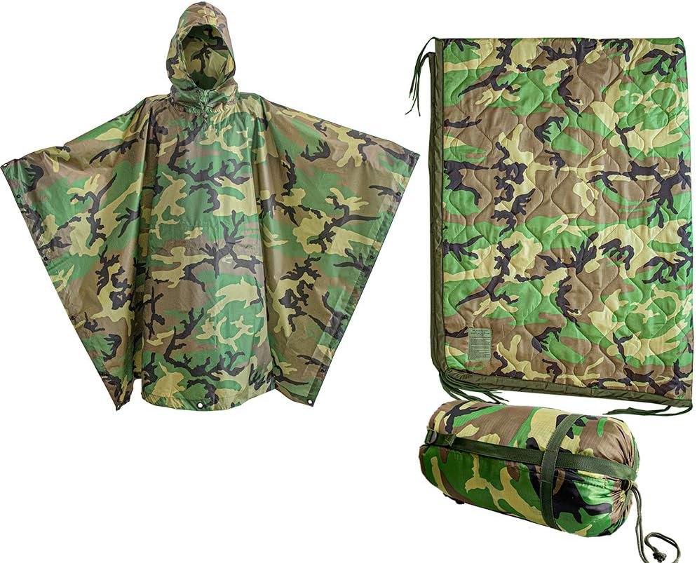 Military Style Poncho Multi Use Rip Stop Camouflage Rain Gear