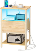 Yoobure Night Stand with Charging Station and LED Lights - Compact