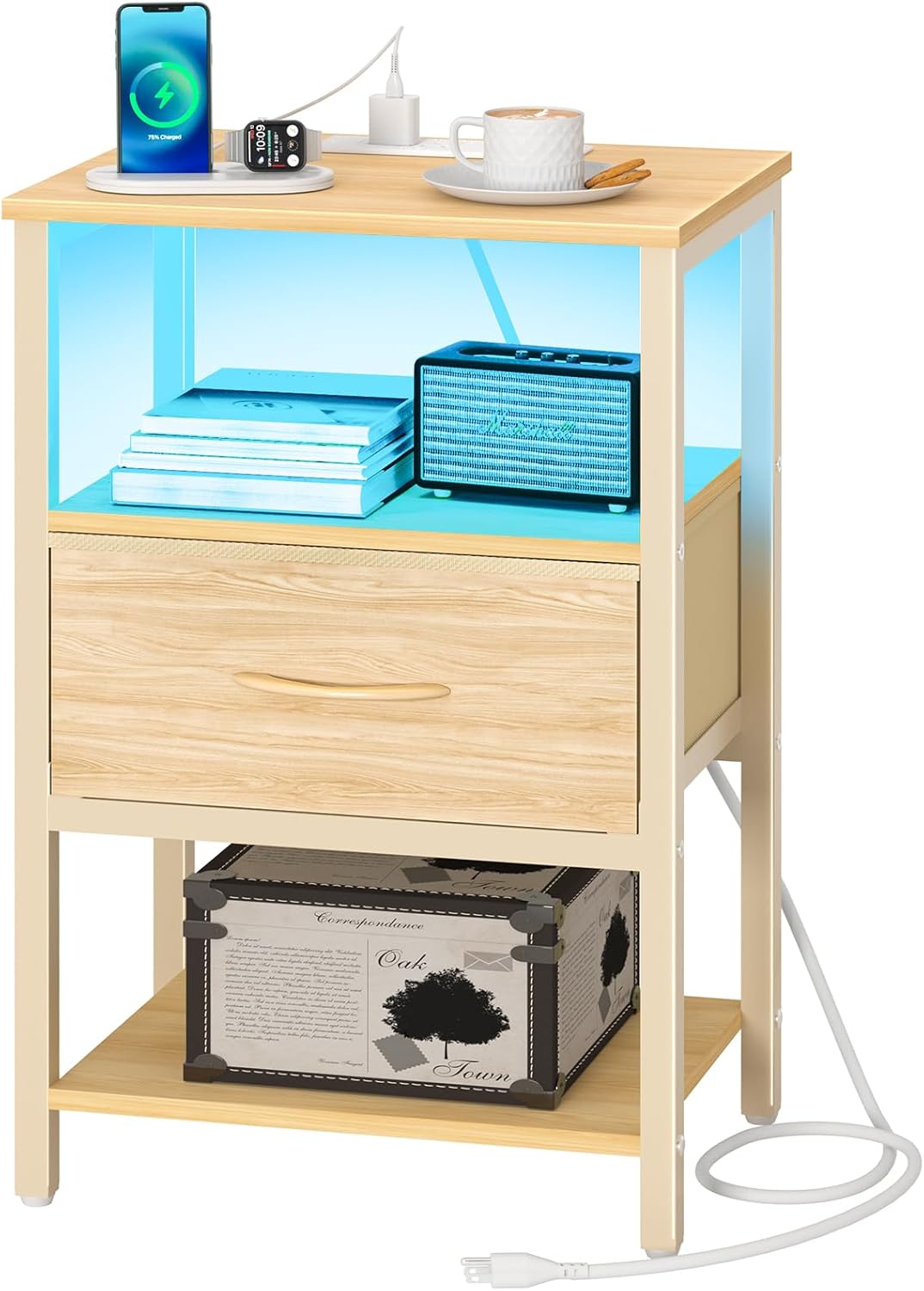 Yoobure Night Stand with Charging Station and LED Lighting