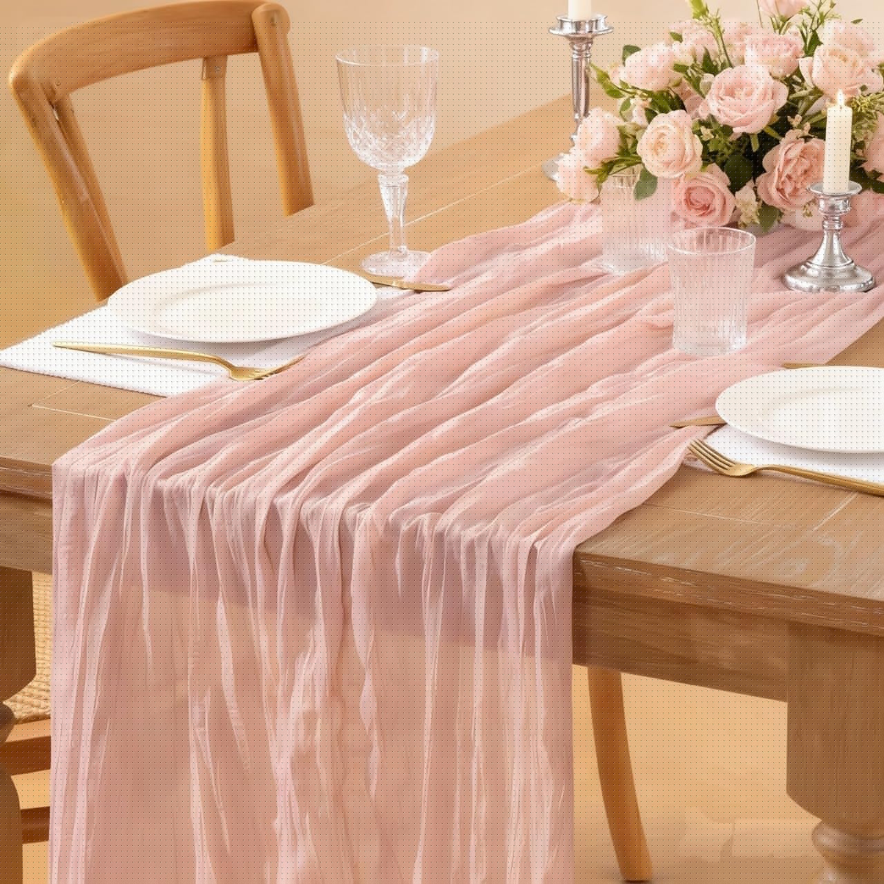 Dusty Pink Cheesecloth Table Runner for Boho Rustic Decor
