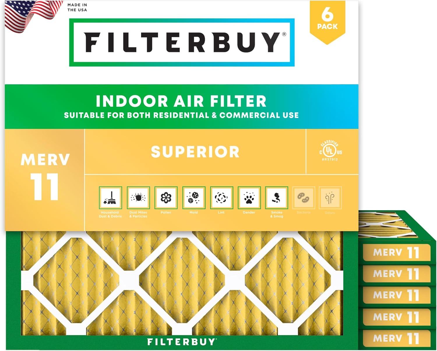 Filterbuy 23.5x23.5x1 Air Filter MERV 11 for Pet Defense