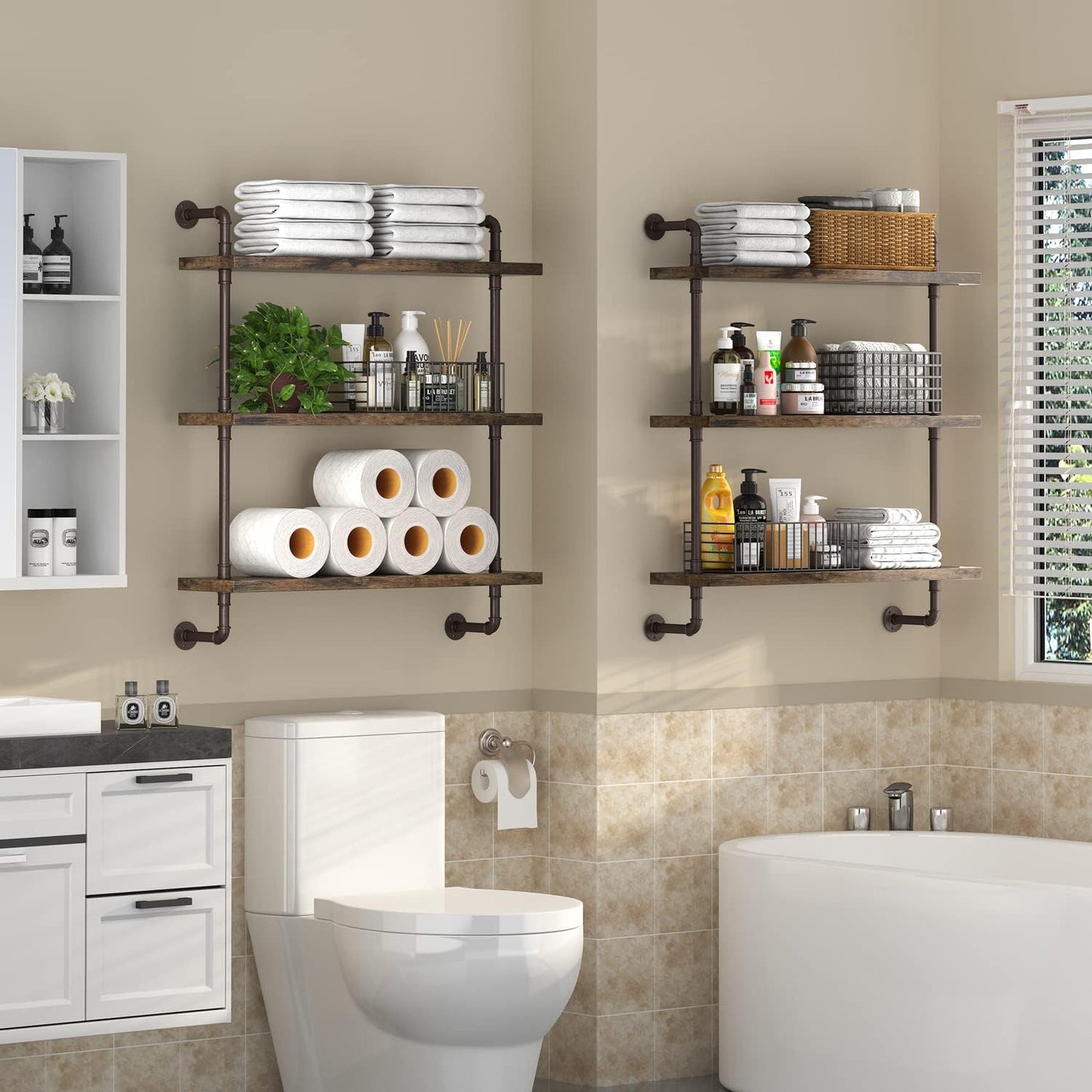 Industrial Pipe Shelf Wall Mounted for Rustic Home Decor