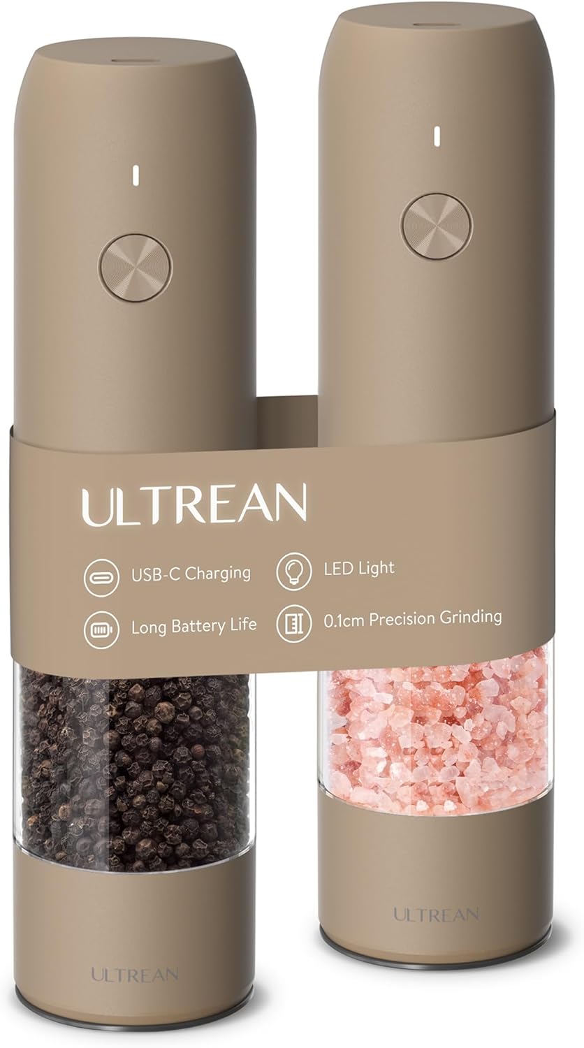 Ultrean Electric Pepper Grinder with Adjustable Coarseness and LED