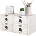 Wood Desk Organizer with 4 Drawers - White Farmhouse Desktop Storage