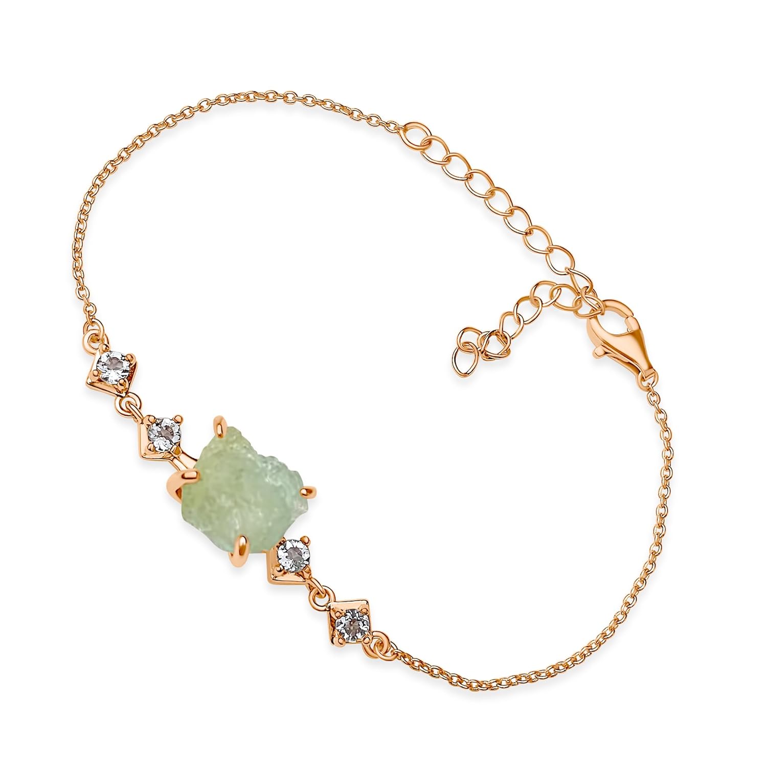 Raw Aquamarine Crystal Chain Bracelet for March Birthstone Gift