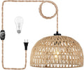 Rattan Plug In Pendant Light - Dimmable Boho Woven Shade