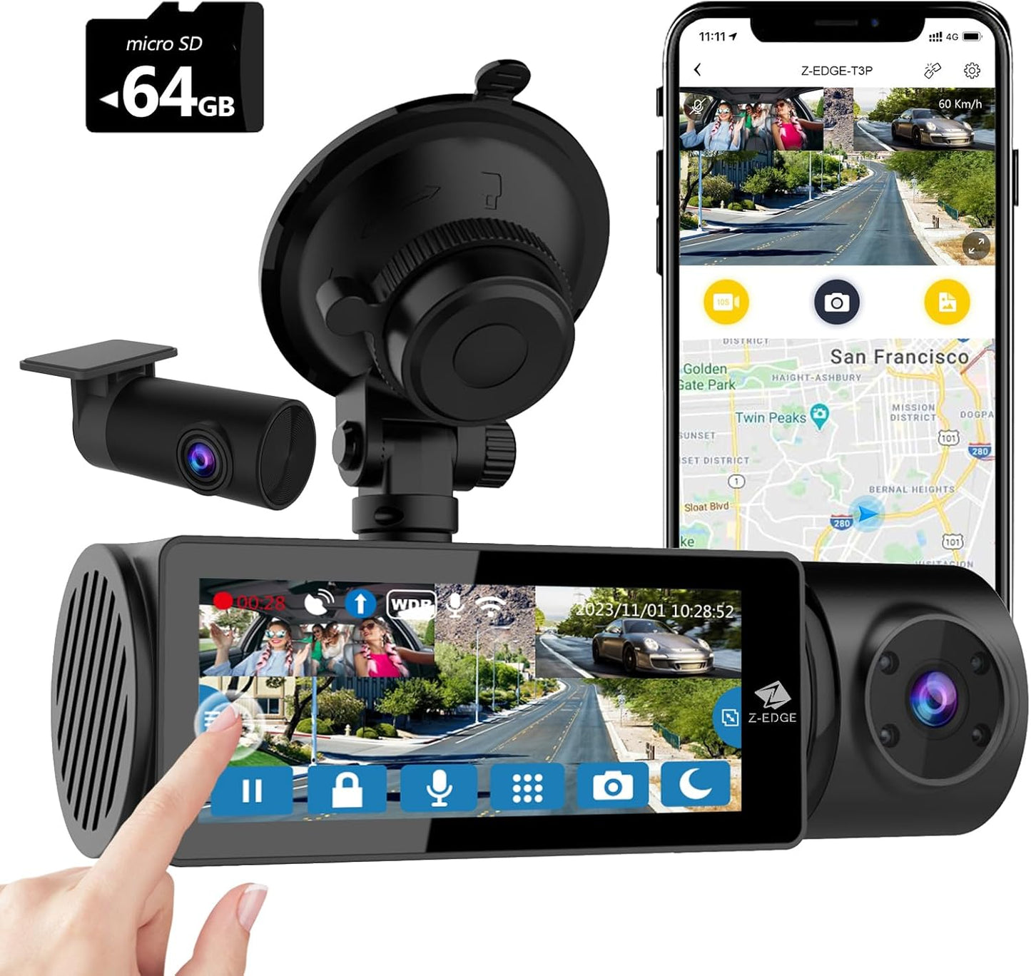 Z-Edge T3P 4K Dash Cam with Front and Rear Cameras for Safety