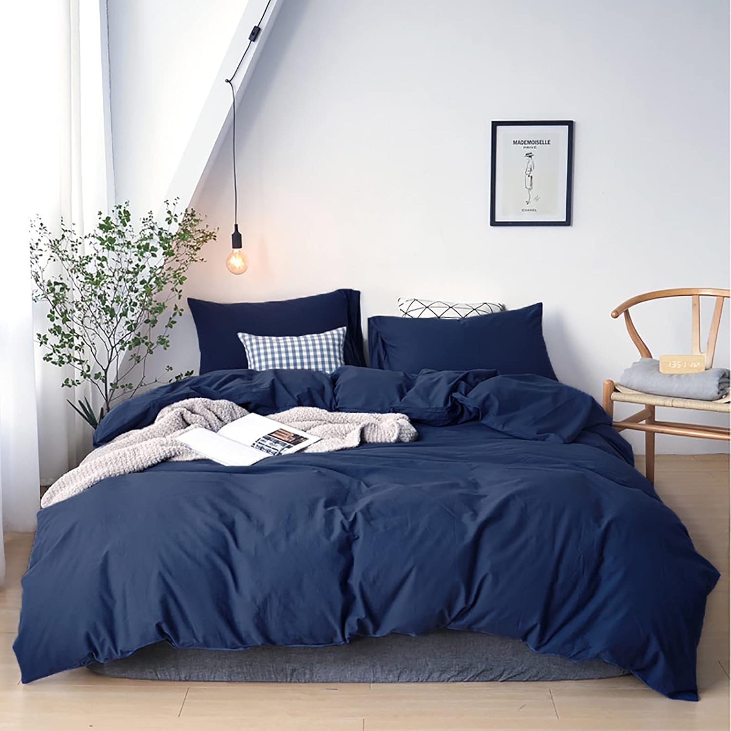 Navy Blue Comforter Set California King Soft Breathable Bedding