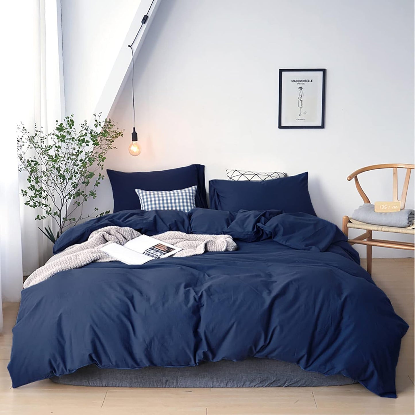 Navy Blue Comforter Set King Ultra Soft Breathable Bedding