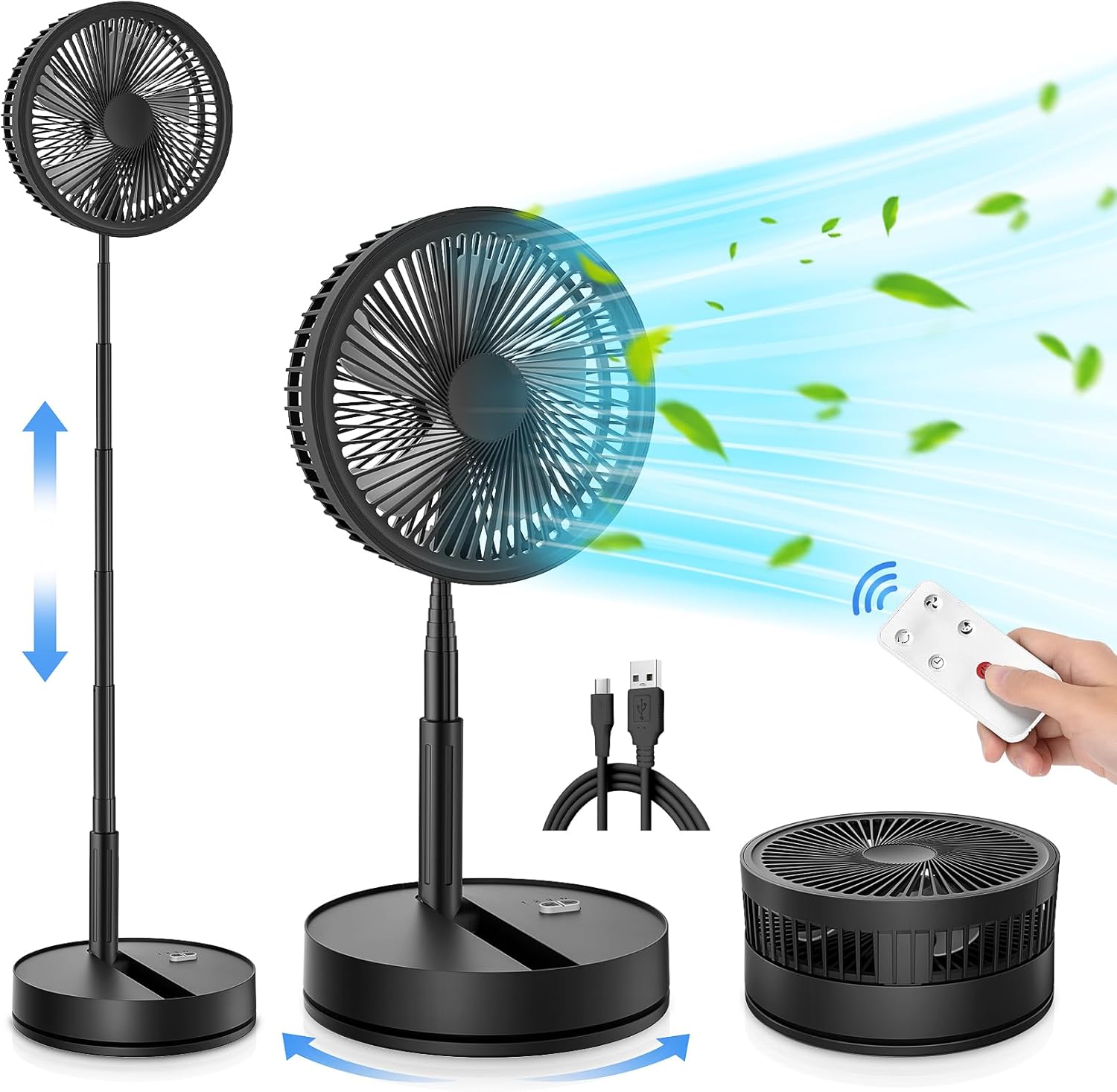 Portable Rechargeable Oscillating Fan - Remote Control, Quiet Operation
