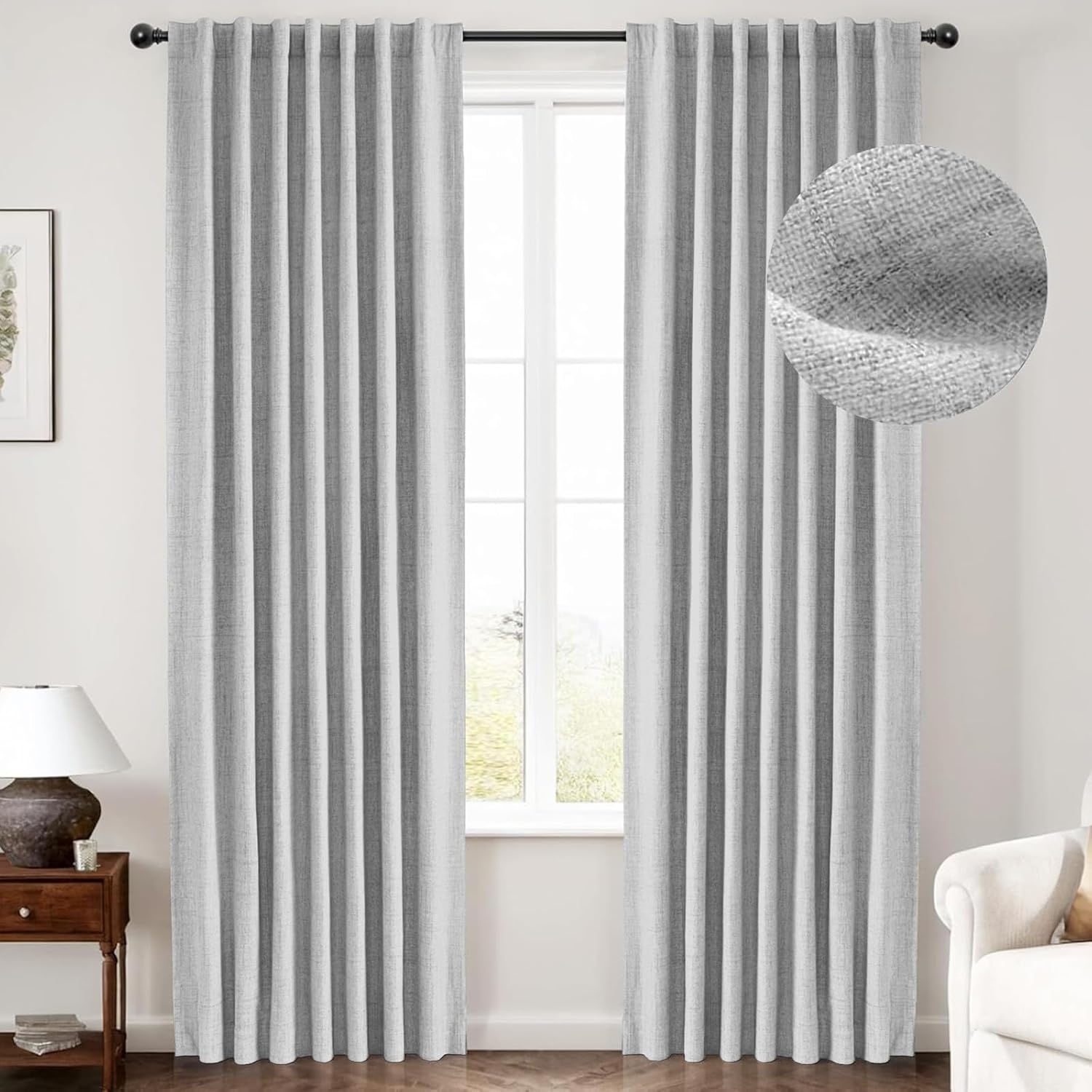 INOVADAY 100% Blackout Curtains for Bedroom - Grey 96 in Panels