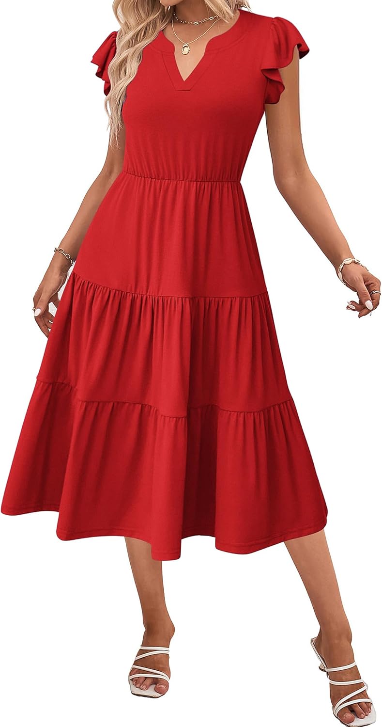 Womens Summer Casual Dresses with Ruffle Sleeves and Pockets