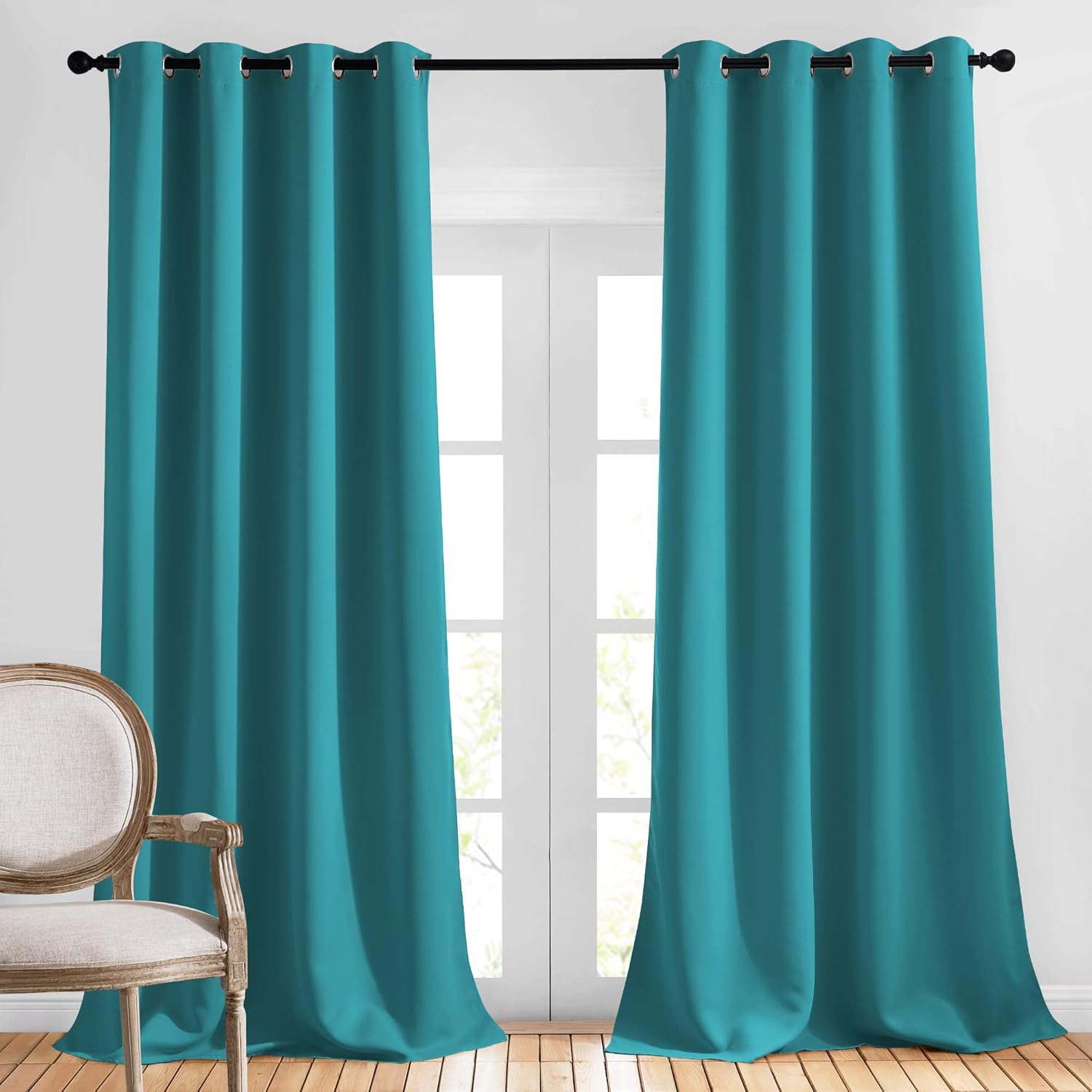 NICETOWN Blackout Curtains for Hall - Elegant Peacock Teal Panels