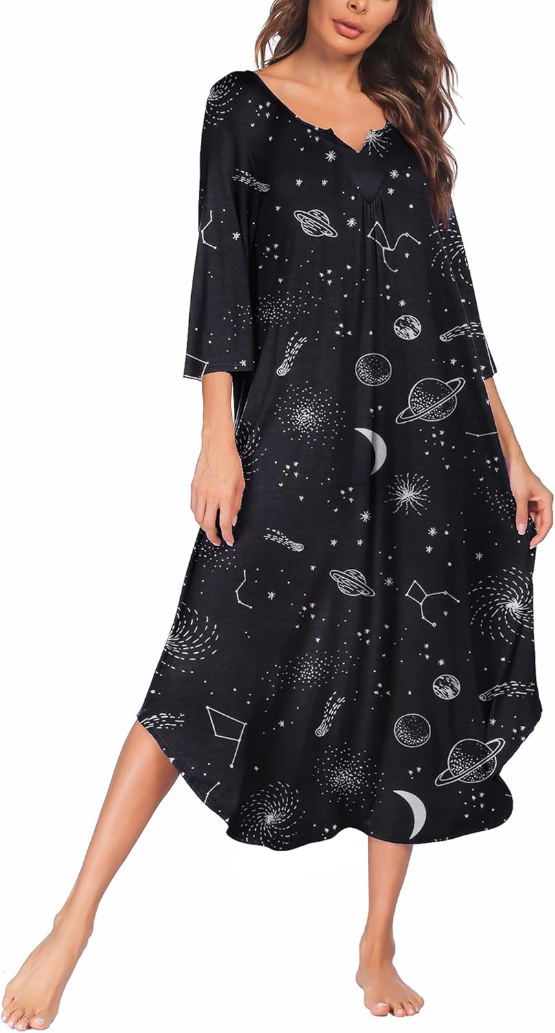 Ekouaer Long Nightgown for Women with 3/4 Sleeves and Comfort