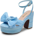 Chunky Platform Heels Sandals with Bow Accent - Comfortable Elegance
