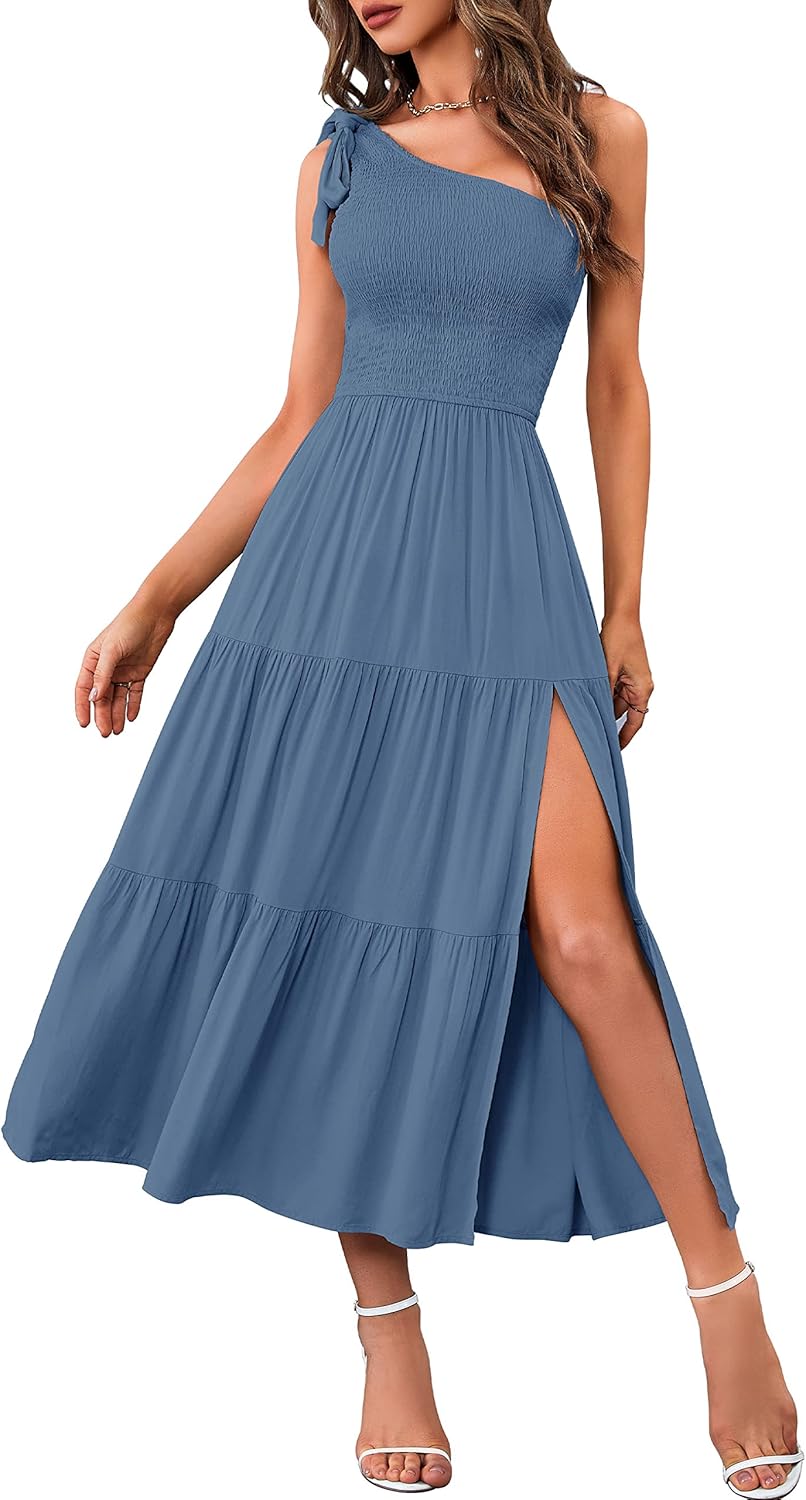 MEROKEETY Women's Summer One Shoulder Midi Dress for Parties