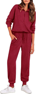 Women's Fall Ribbed 2-Piece Lounge Set - Zip Sweatshirt & Joggers