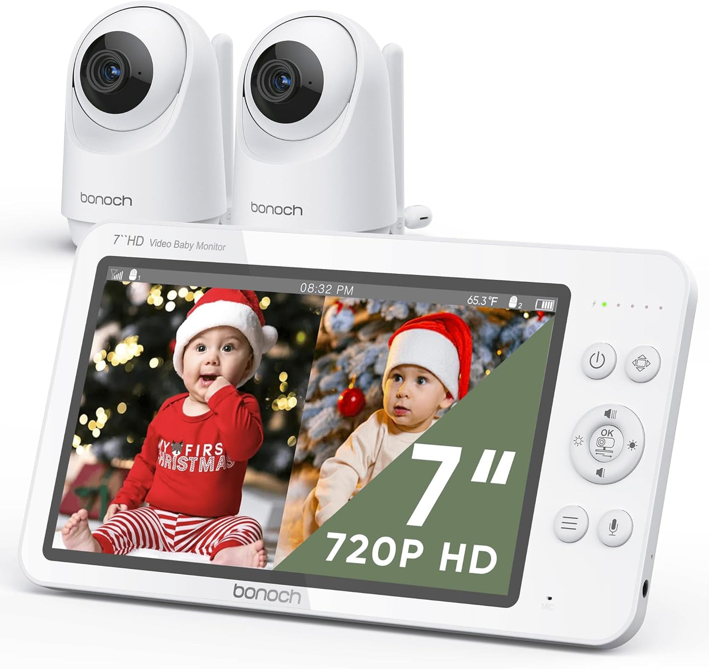 bonoch MegaView Baby Monitor: Split Screen, Crystal Clear 720P HD, No WiFi