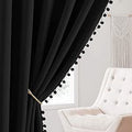 NICETOWN Black Pom Pom Blackout Curtains for Cozy Decor