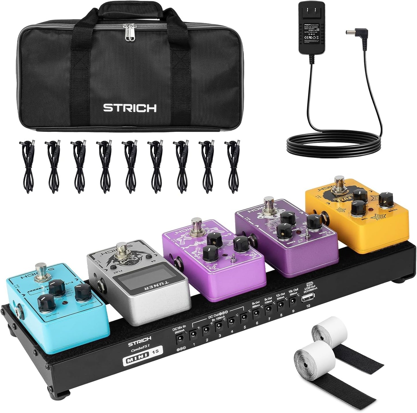 STRICH Guitar Pedal Board with Built-in Power Supply for Musicians
