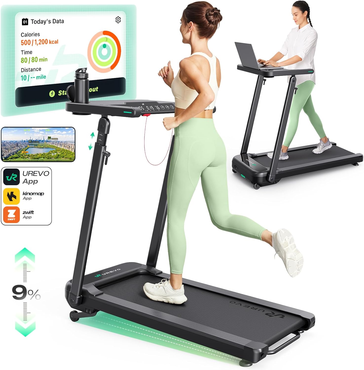 UREVO Walking Pad: Desk & Incline, Foldable & Smart, 265 lbs Cap