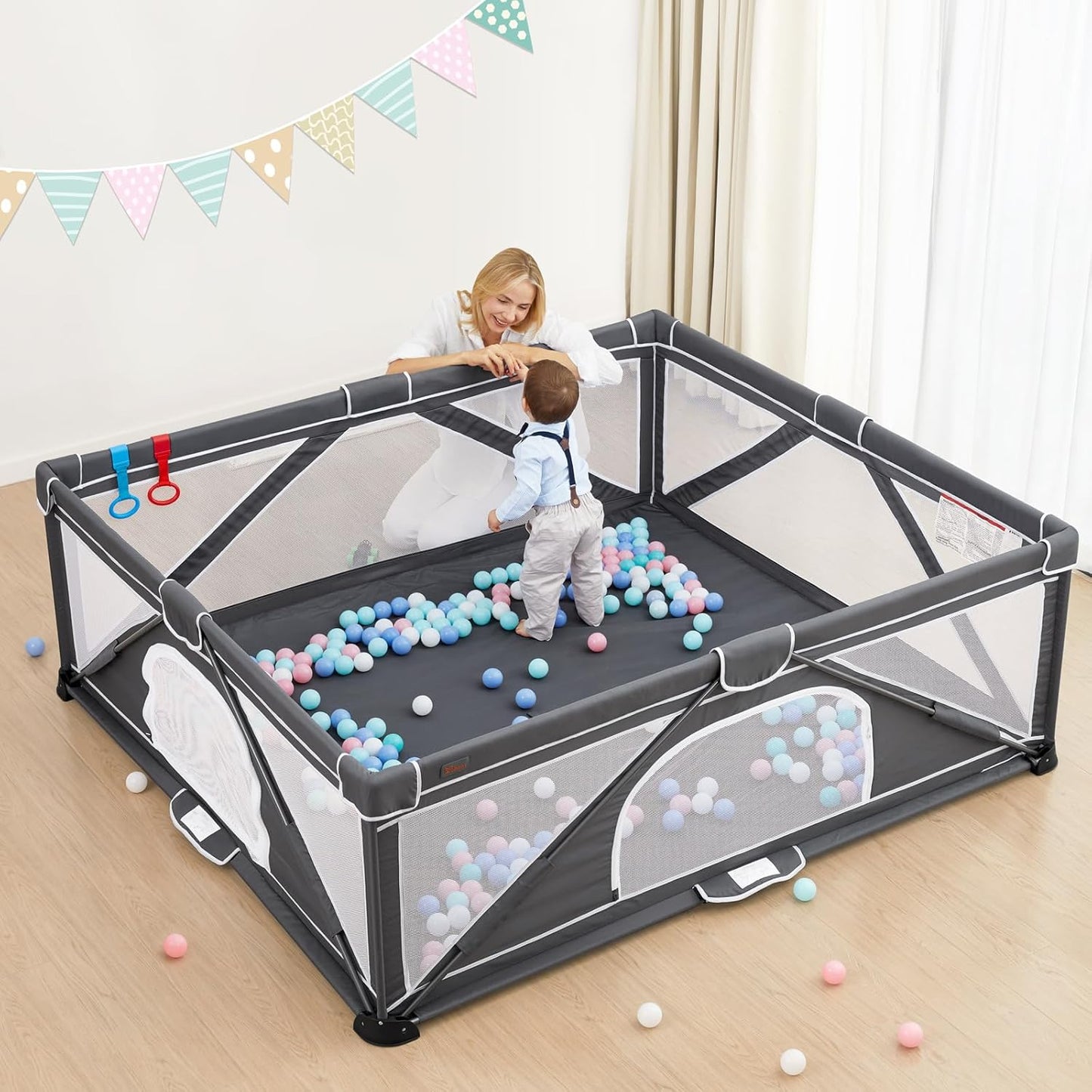 Foldable Baby Playpen for Safe Indoor Outdoor Fun with Balls