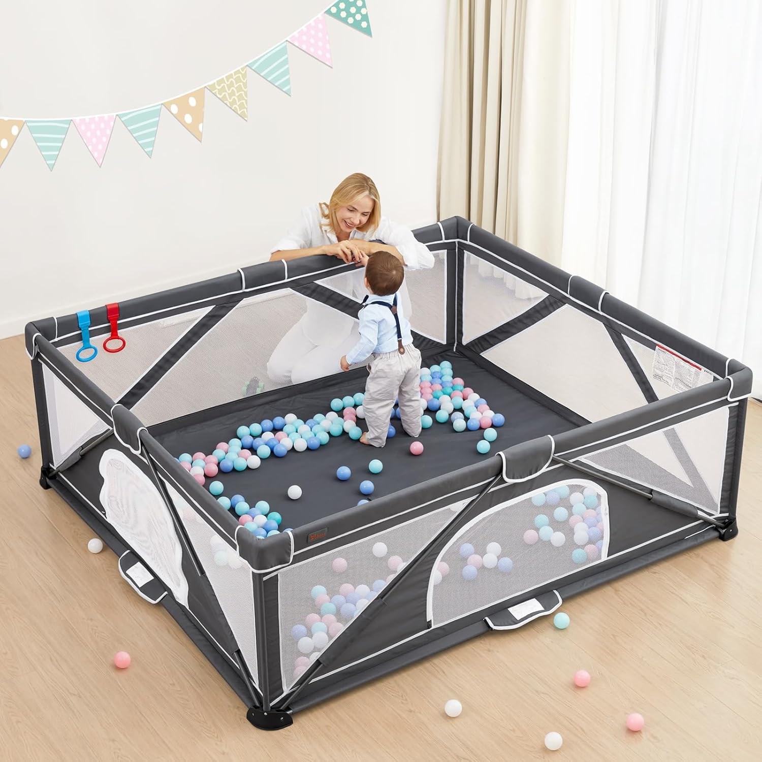 Foldable Baby Playpen for Safe Indoor Outdoor Fun with Balls