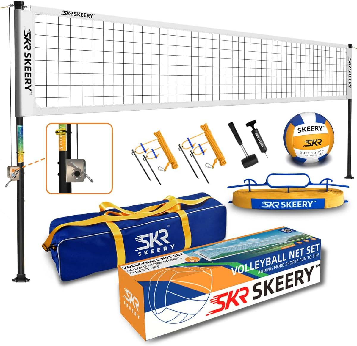 Outdoor Heavy Duty Volleyball Net Set with Adjustable Poles