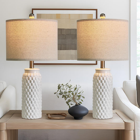 24 Inch Modern Ceramic White Bedside Lamp Set of 2 for Decor
