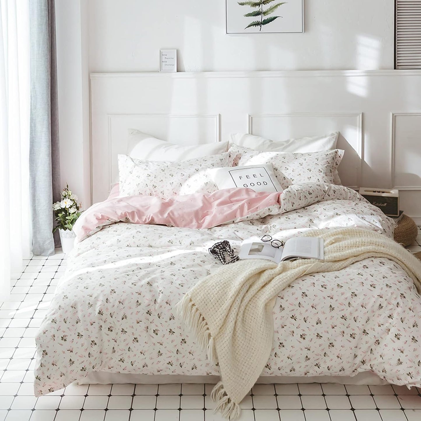 HighBuy Floral Duvet Cover Full Size for Girls with Zipper