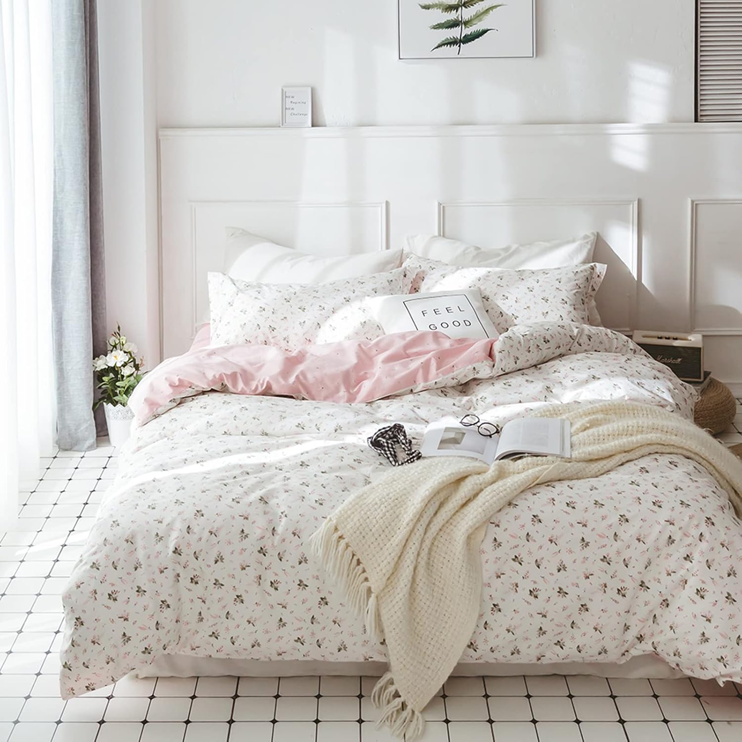 HighBuy Floral Duvet Cover Full Size for Girls with Zipper