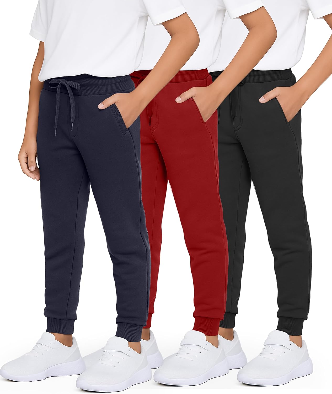 Boys' Cotton Fleece Jogger Sweatpants - 3 Pack for Active Teens