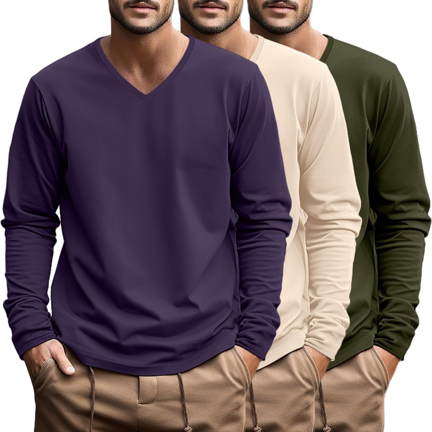 Ficerd Big and Tall Shirts for Men V Neck Cotton Long Sleeve Tee