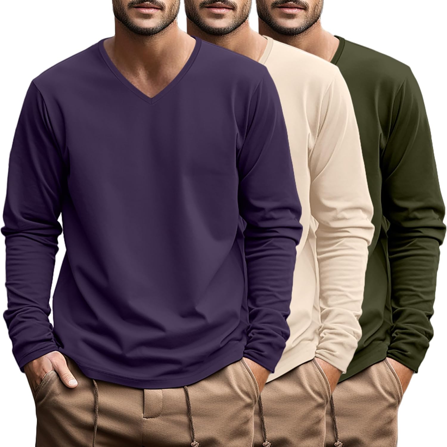 Ficerd Big and Tall Shirts for Men V Neck Cotton Long Sleeve Tee