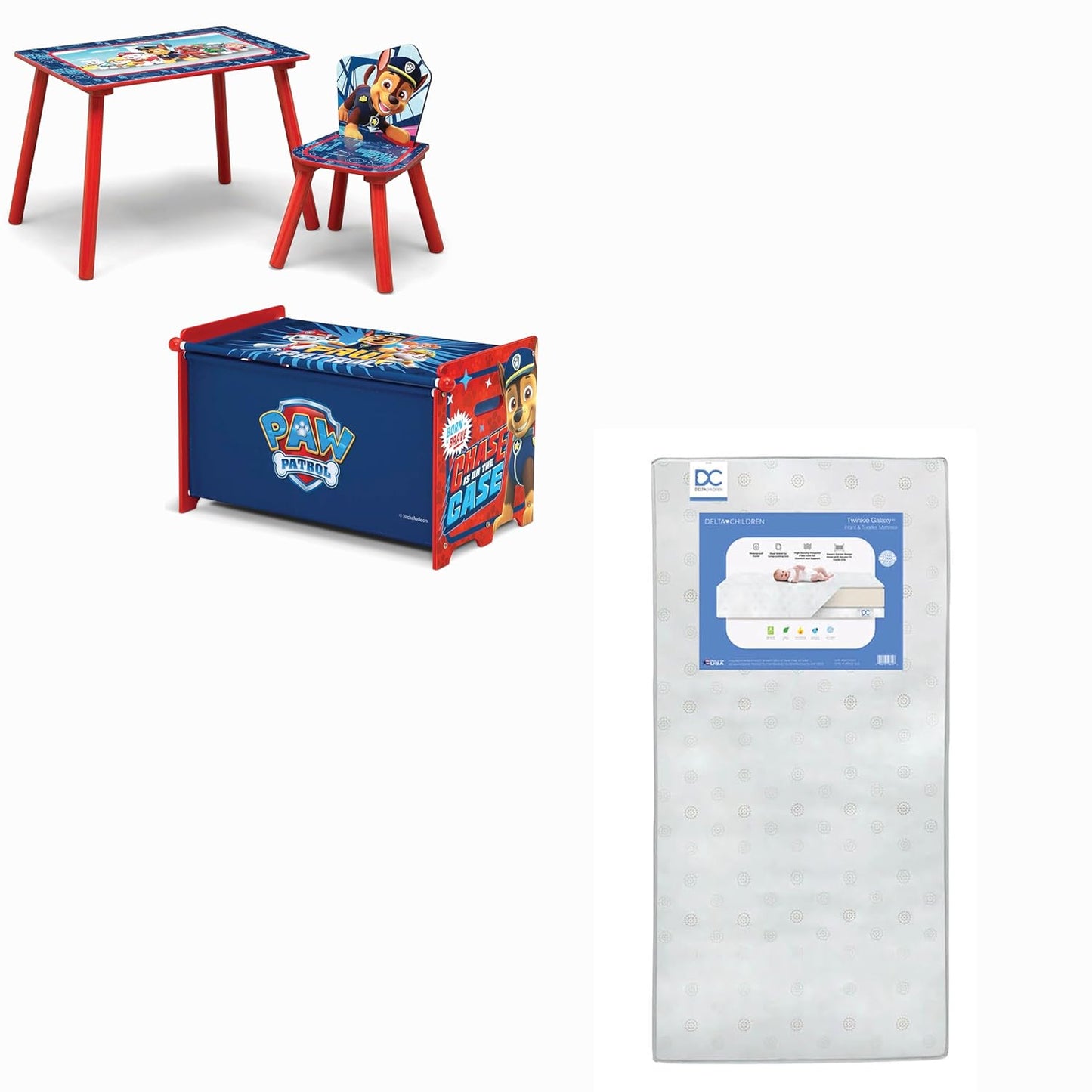 PAW Patrol 3-Piece Toddler Playroom Set with Mattress Bundle
