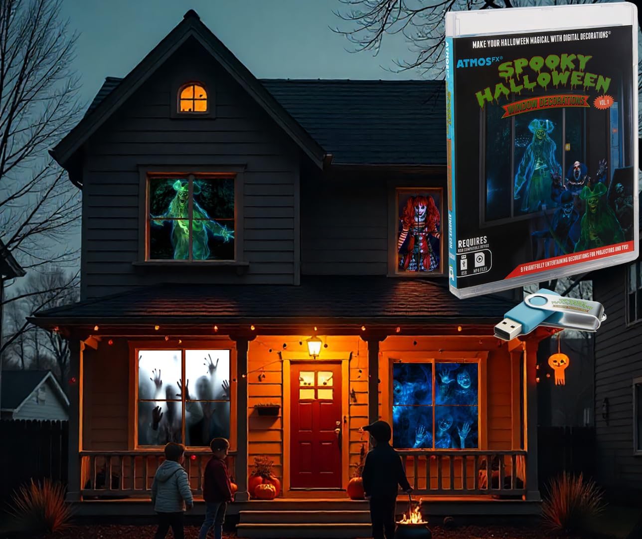 AtmosFX Spooky Halloween Digital Decoration with 9 Video Effects